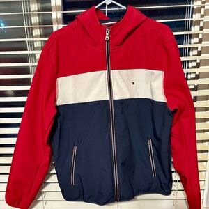 Tommy Hilfiger Men’s Red, White & Navy Colorblock Zip Jacket